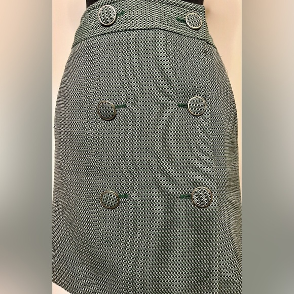 Ann Taylor Loft wool blend button front skirt. Green and black. Size 4 - Picture 3 of 6